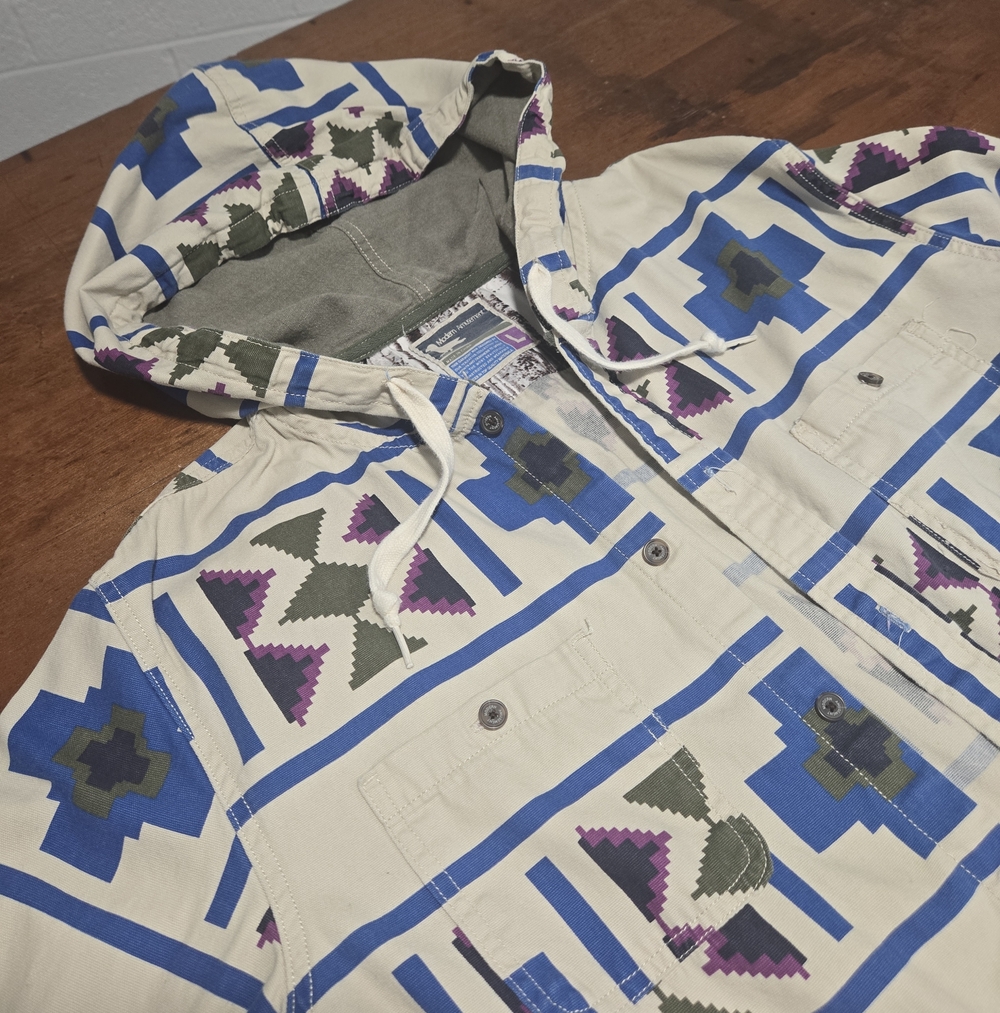 Modern Amusement Cotton Aztec Hoodie Shacket Shirt Pockets Large Rodeo Cabincore